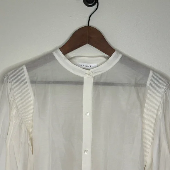 Frame Vintage Blush Off-White Semi-Sheer Cotton/Silk Blouse - Picture 3 of 6